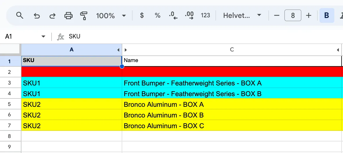 Voorbeeld van multibox-CSV
