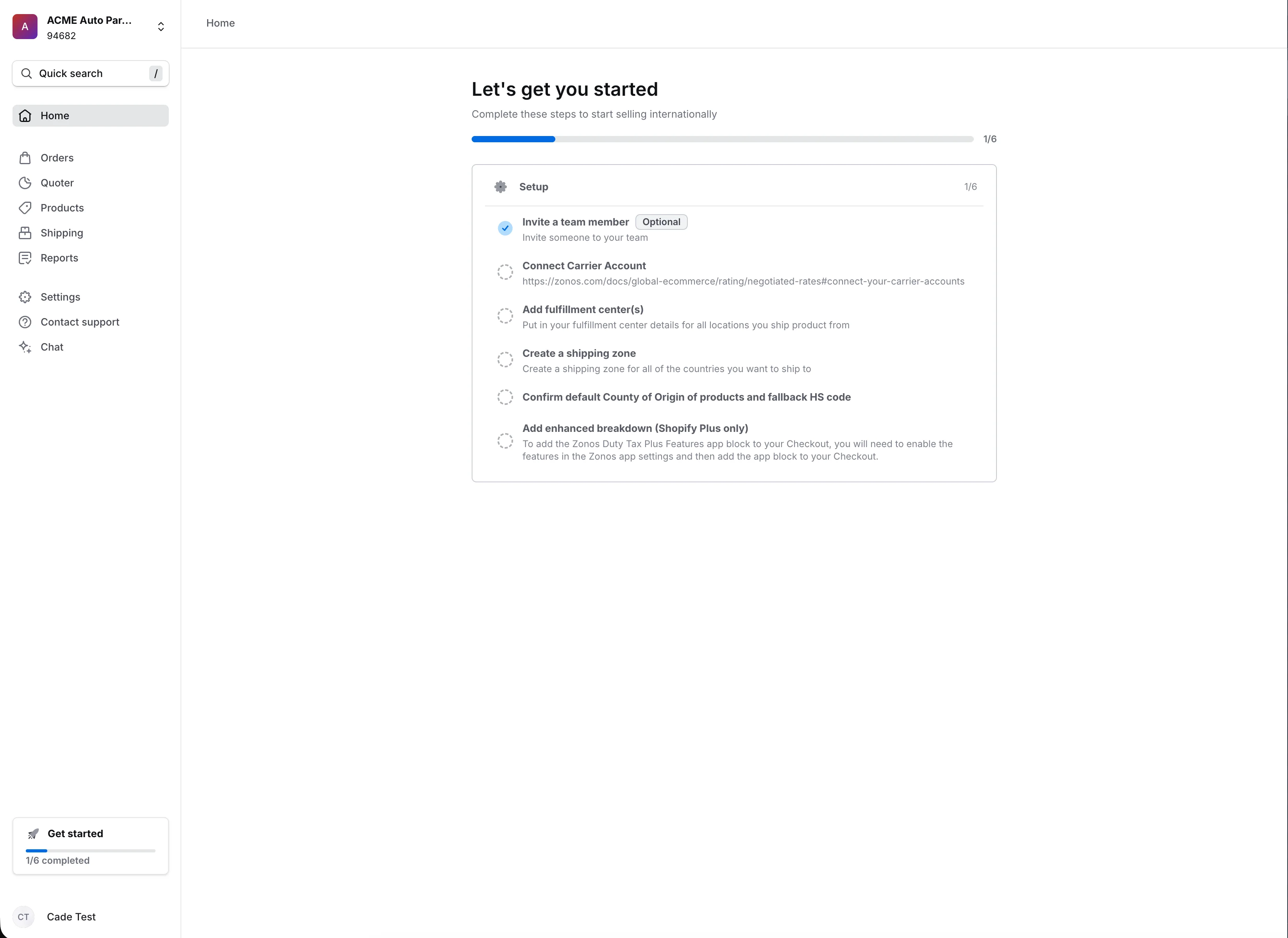 Activeringschecklist op de dashboard-homepage met voortgangsbalk