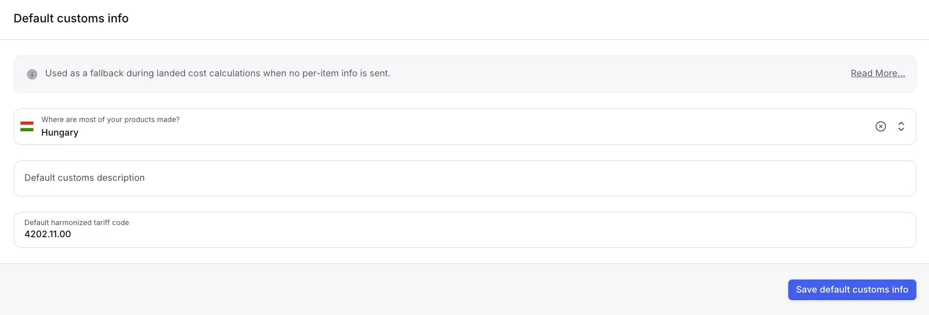 Een standaard HS-code toevoegen aan Zonos Dashboard