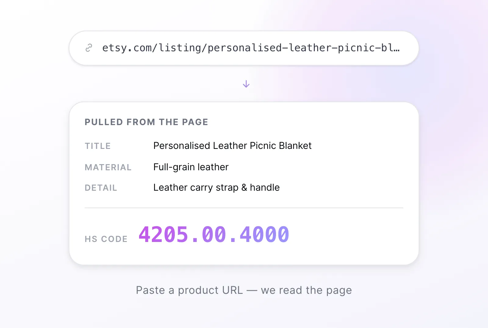 Plak een product-URL — wij lezen de pagina